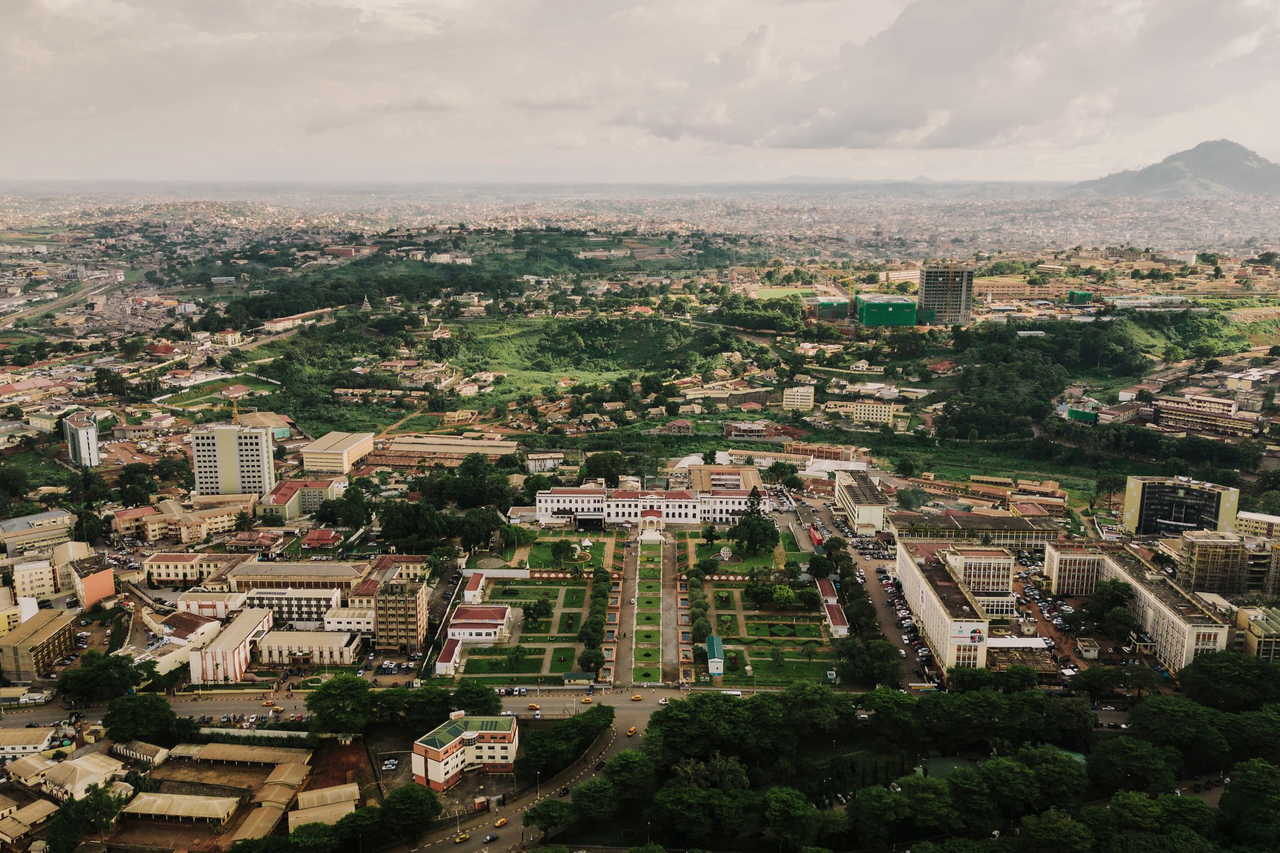 Aerial view of Yaoundé, urban and green landscape